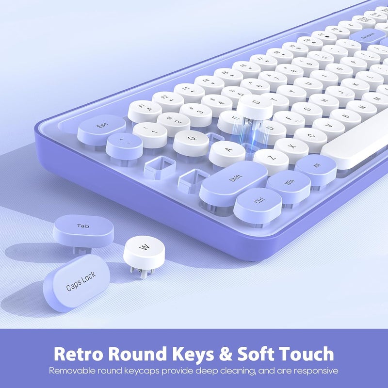 Trueque Wireless Keyboard and Mouse Combo, Retro Round Keycaps, Cute Full-Size Typewriter Keyboard with Phone Holder, Sleep Mode, Click Soft, 2.4GHz Cordless Connection for Windows/PC/Laptop - Image 3
